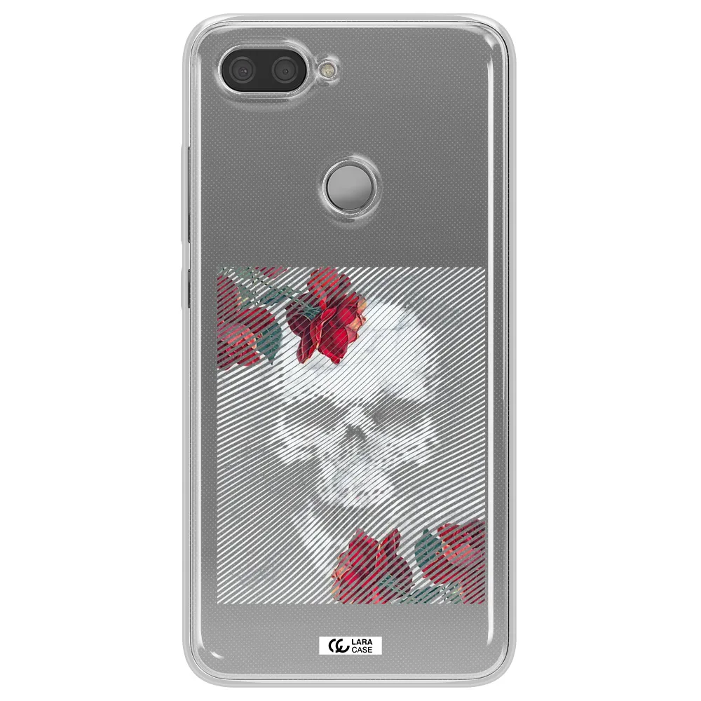 Rose And Skull Pattern Line Xiaomi Mi 8 Lite Clear TPU Case