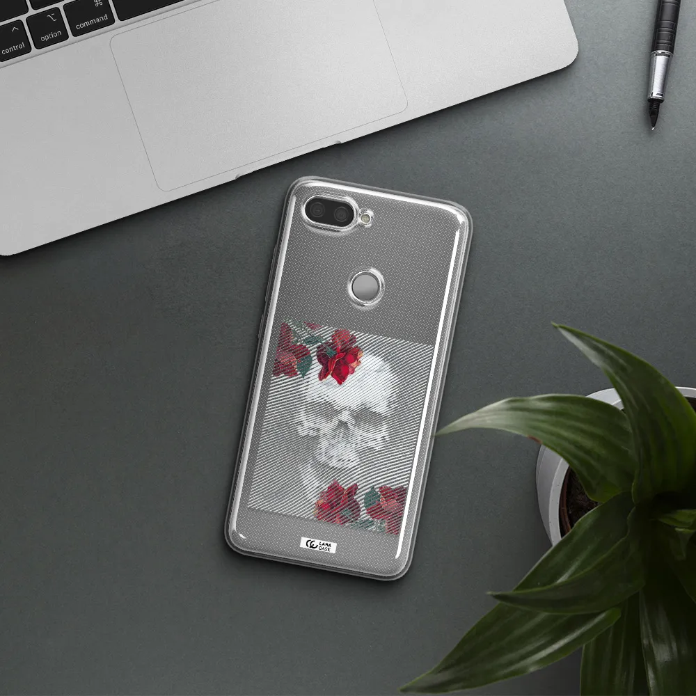 Rose And Skull Pattern Line Xiaomi Mi 8 Lite Clear TPU Case