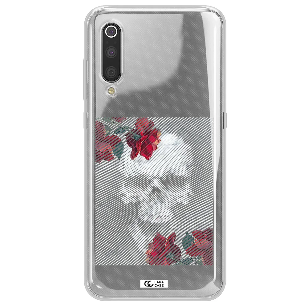 Rose And Skull Pattern Line Xiaomi Mi 9 Clear TPU Case