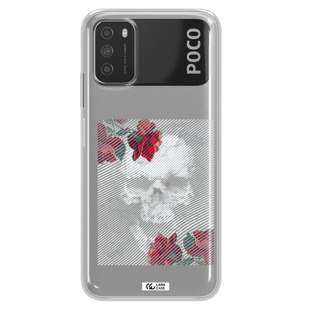 Rose And Skull Pattern Line Xiaomi Poco M3 Clear TPU Case