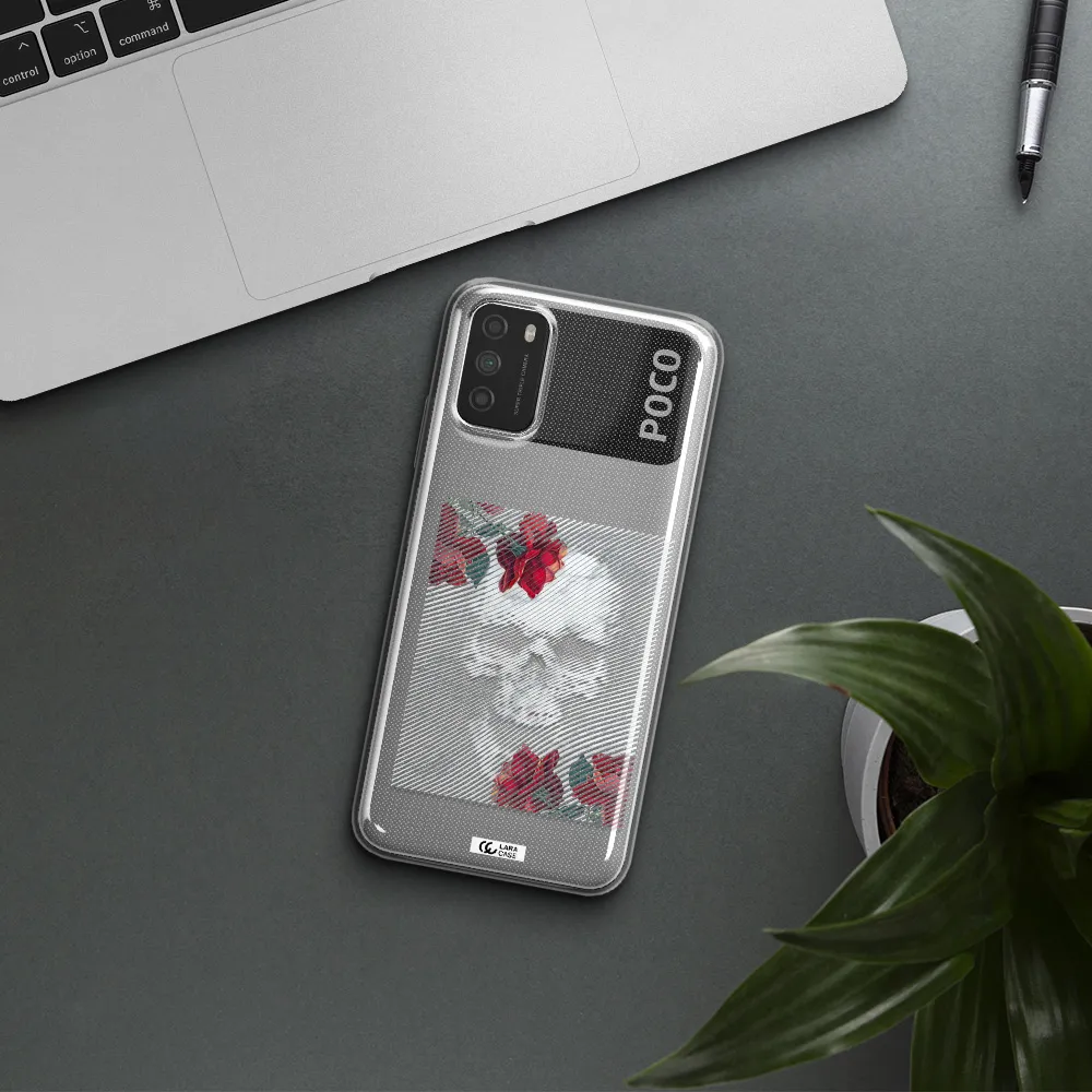 Rose And Skull Pattern Line Xiaomi Poco M3 Clear TPU Case
