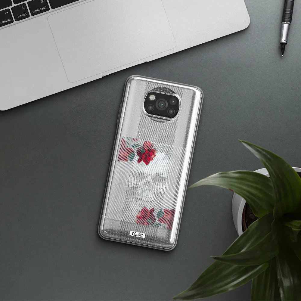 Rose And Skull Pattern Line Xiaomi Poco X3 Clear TPU Case