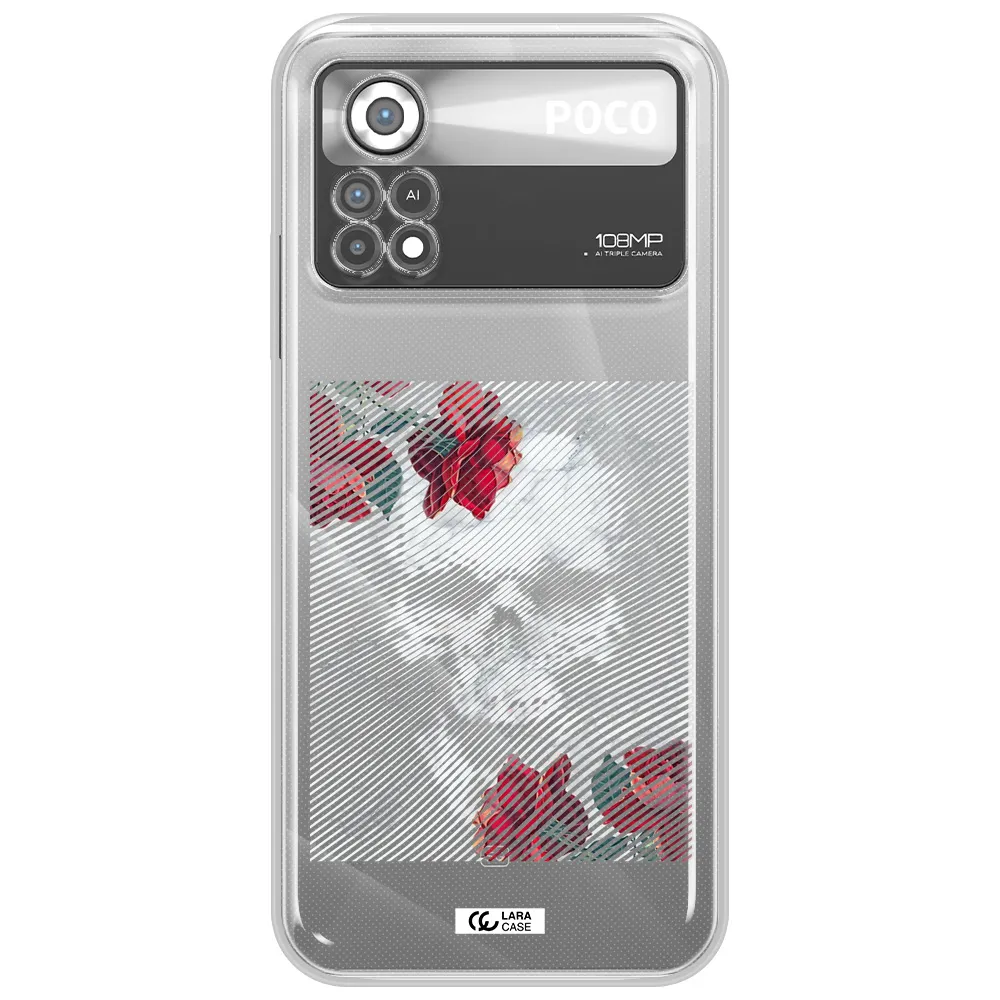 Rose And Skull Pattern Line Xiaomi Poco X4 Pro Clear TPU Case