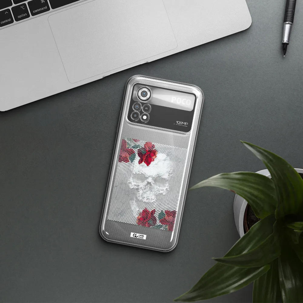Rose And Skull Pattern Line Xiaomi Poco X4 Pro Clear TPU Case