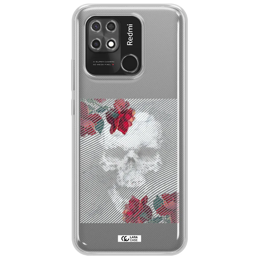 Rose And Skull Pattern Line Xiaomi Redmi 10C Clear TPU Case