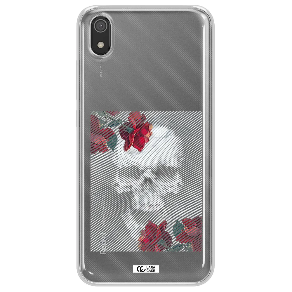 Rose And Skull Pattern Line Xiaomi Redmi 7A Clear TPU Case