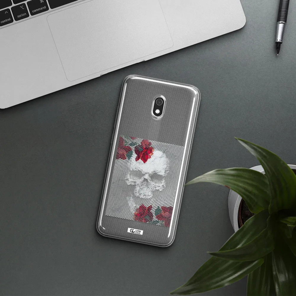 Rose And Skull Pattern Line Xiaomi Redmi 8A Clear TPU Case