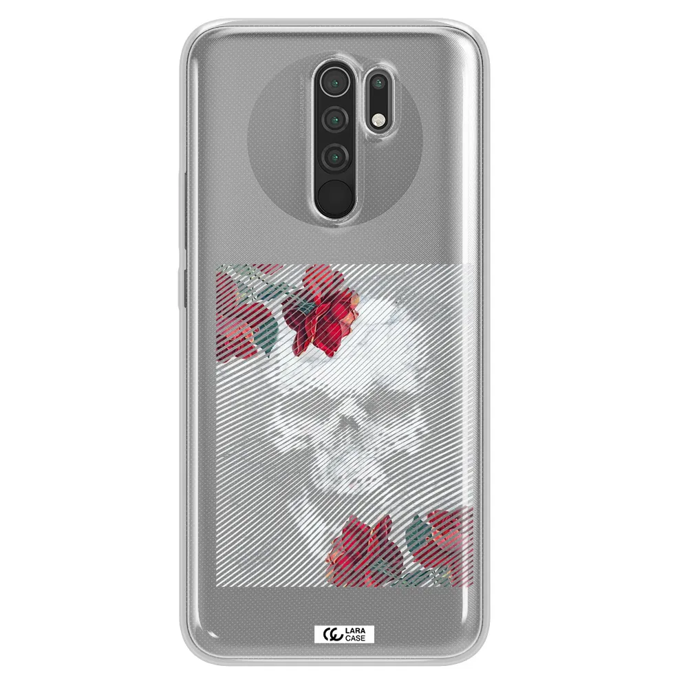 Rose And Skull Pattern Line Xiaomi Redmi 9 Clear TPU Case