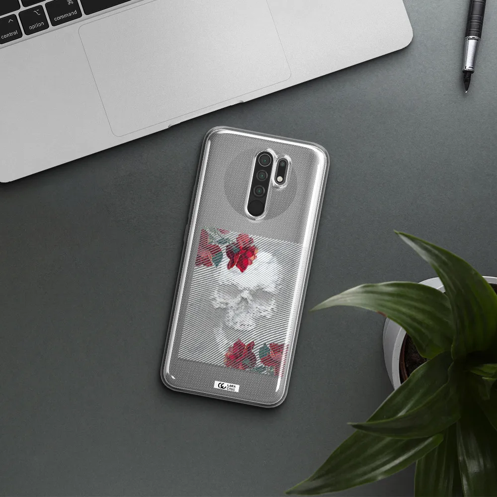 Rose And Skull Pattern Line Xiaomi Redmi 9 Clear TPU Case