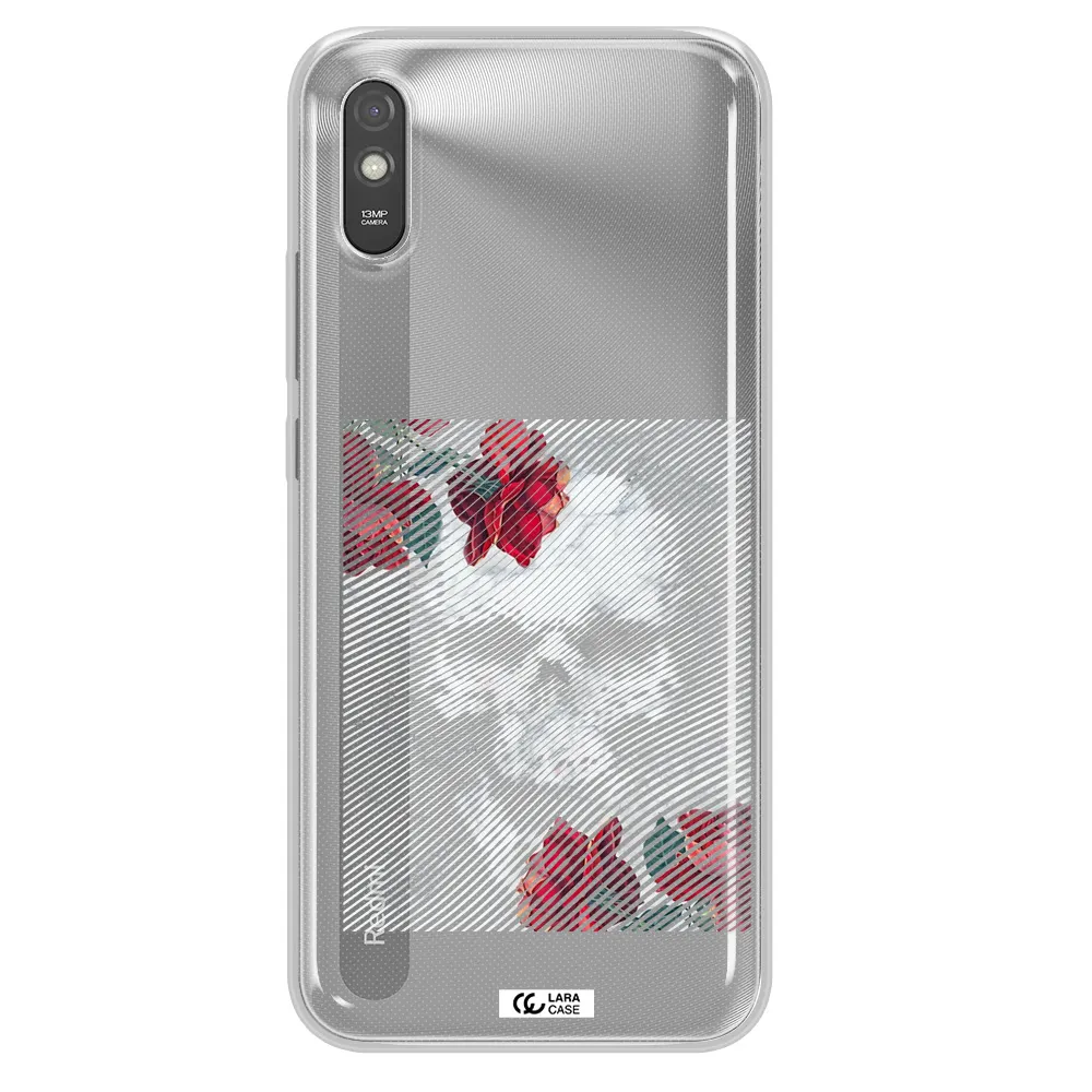 Rose And Skull Pattern Line Xiaomi Redmi 9A Clear TPU Case