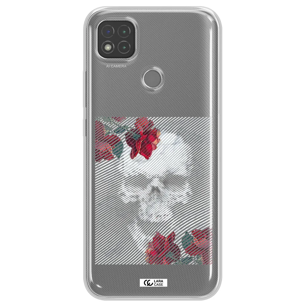 Rose And Skull Pattern Line Xiaomi Redmi 9C Clear TPU Case
