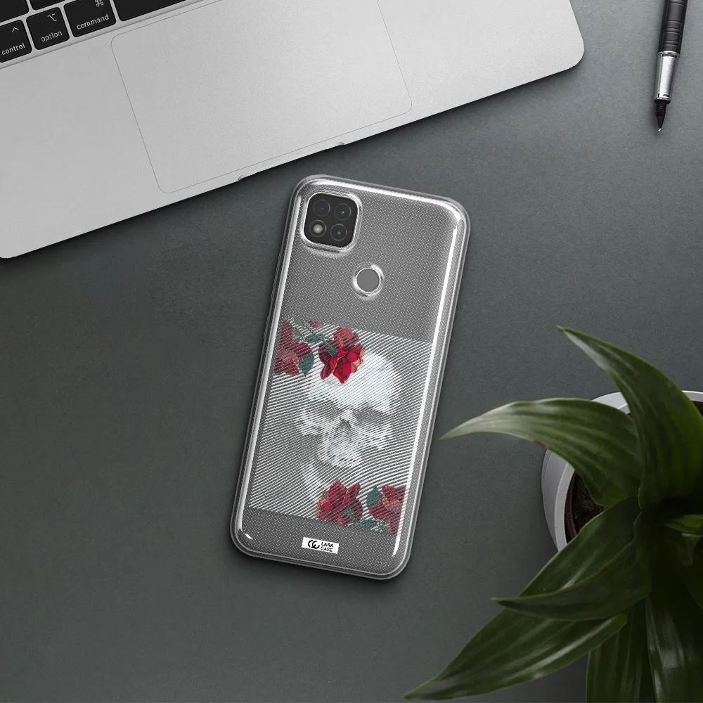 Rose And Skull Pattern Line Xiaomi Redmi 9C Clear TPU Case