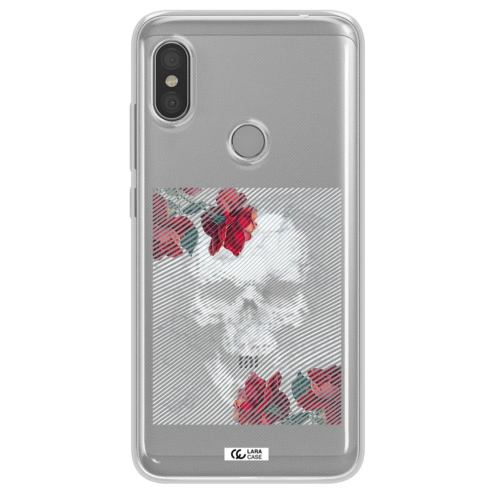 Rose And Skull Pattern Line Xiaomi Redmi Note 6 Pro Clear TPU Case