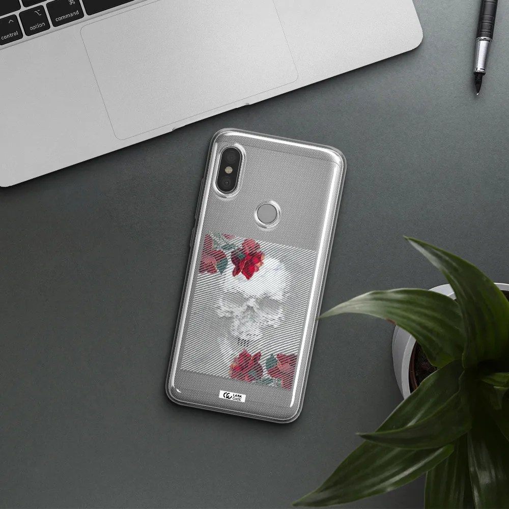 Rose And Skull Pattern Line Xiaomi Redmi Note 6 Pro Clear TPU Case