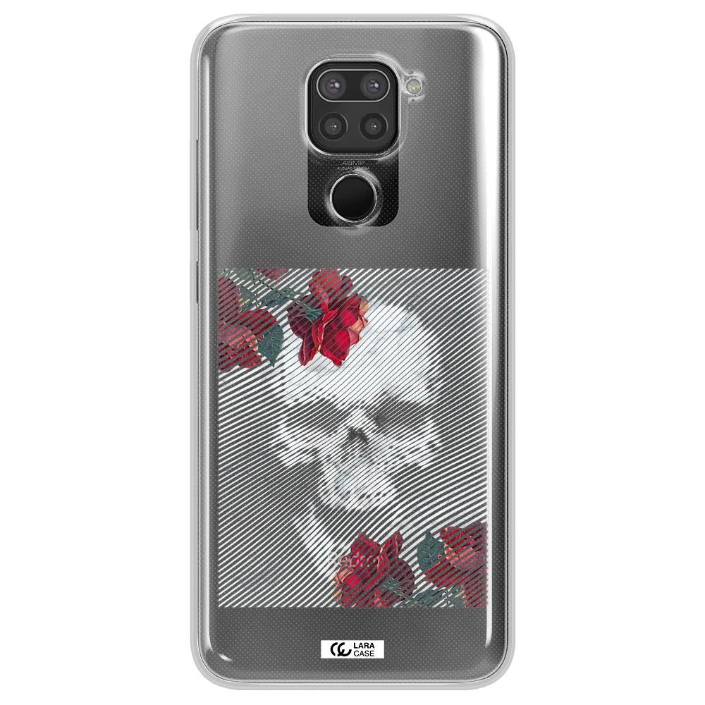 Rose And Skull Pattern Line Xiaomi Redmi Note 9 Clear TPU Case