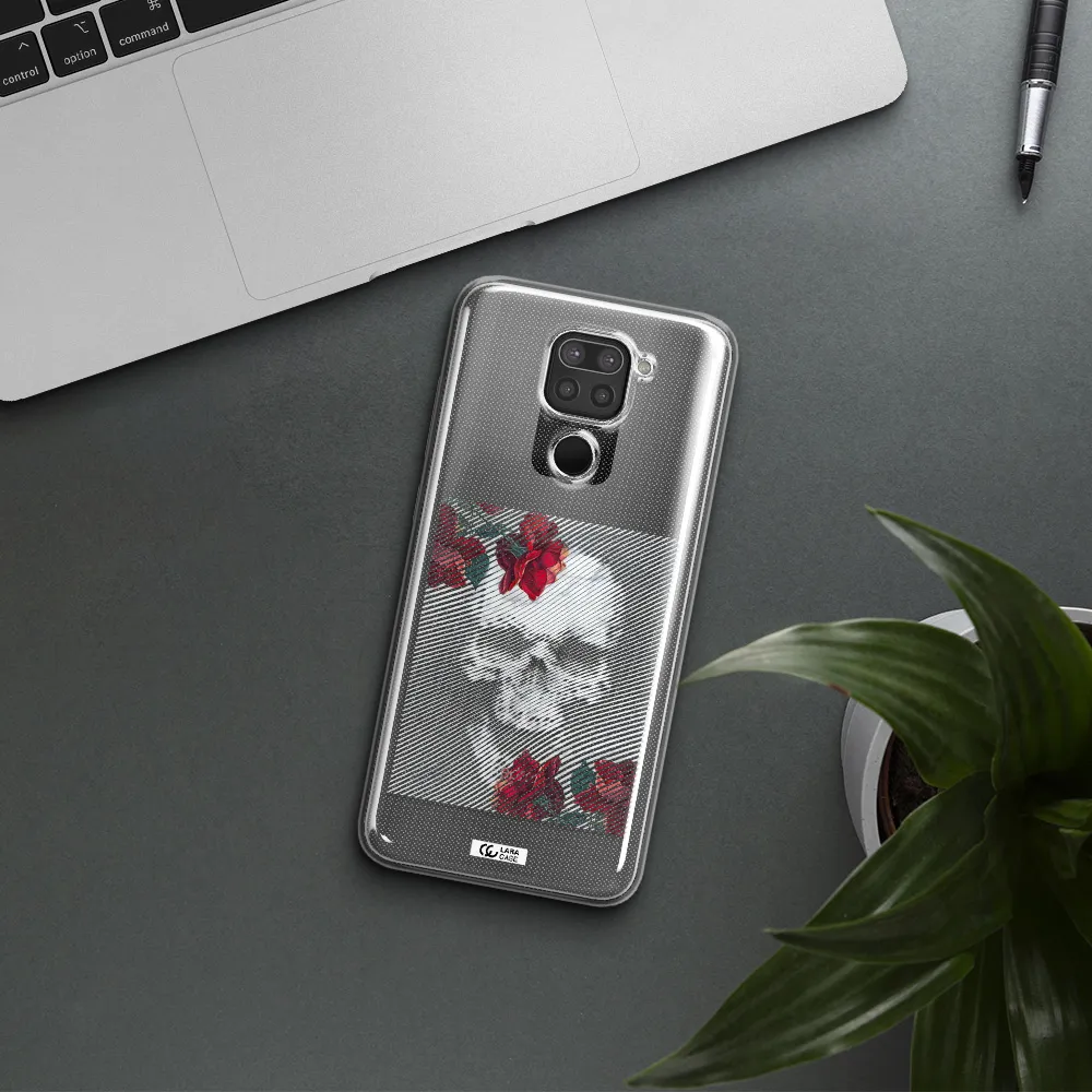Rose And Skull Pattern Line Xiaomi Redmi Note 9 Clear TPU Case